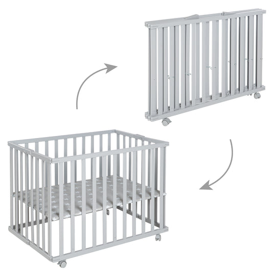 Parque infantil plegable, taupe, 75 x 100 cm, compacto, con ruedas