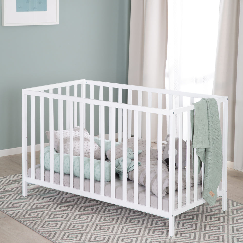 Children's Bed 'Cosi' 60 x 120 cm, in Solid Beech Wood, White Lacquered, 3-Position Adjustable