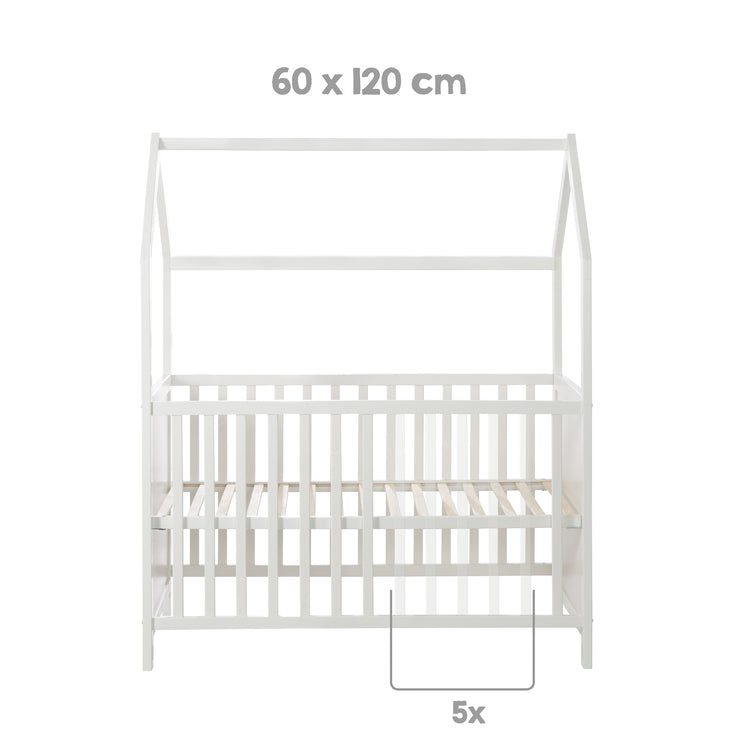 Lit cabane 60 x 120 cm, certifié FSC, lit bébé et d'appoint, gris, réglable en 6 directions, convertible