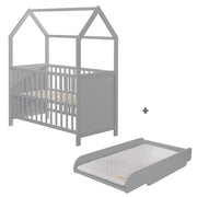 Cama casita 60 x 120 cm, certificado FSC, cama para bebé y supletoria, gris, ajustable en 6 direcciones, convertible