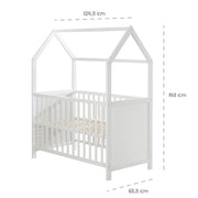 House Bed 60 x 120 cm, FSC certified, baby & side bed, white, 6-way adjustable, convertible