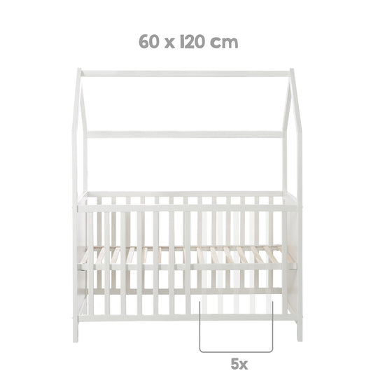 Lit cabane 2 en 1 - 60 x 120 cm - Lit bébé et cododo - Réglable en hauteur - Certifié FSC - Blanc