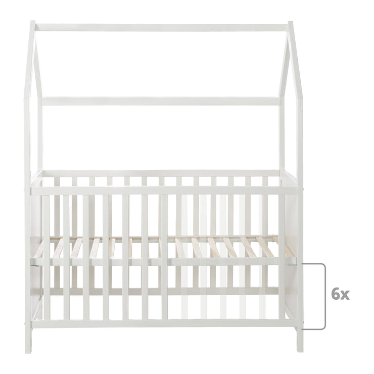 Cama casita 60 x 120 cm, certificado FSC, cama para bebé y auxiliar, blanco, ajustable en 6 direcciones, convertible