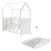 Hausbett 60 x 120 cm, FSC zertifiziert, weiß, 6-fach verstellbar, als Baby- & Beistellbett geeignet