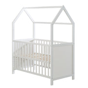 Cama casita 60 x 120 cm, certificado FSC, cama para bebé y auxiliar, blanco, ajustable en 6 direcciones, convertible