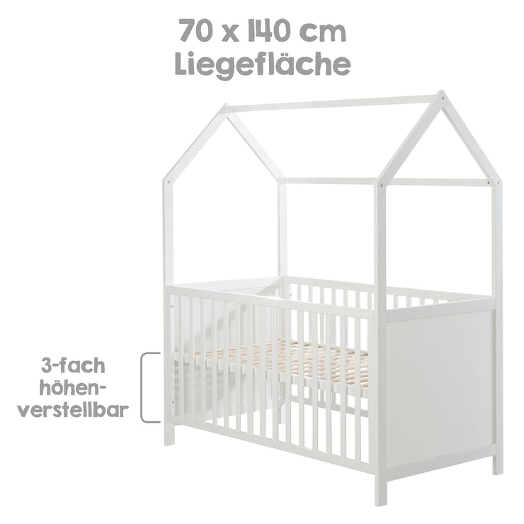 House Bed 70 x 140 cm, FSC certified, combi cot, taupe, 3-way adjustable, convertible