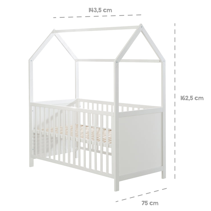 Hausbett 70 x 140 cm, FSC zertifiziert, Kombi-Kinderbett, weiß, 3-fach verstellbar, umbaubar