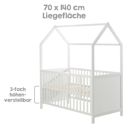 Lit cabane évolutif 70 x 140 cm - Bois certifié FSC - Réglable en hauteur - Blanc