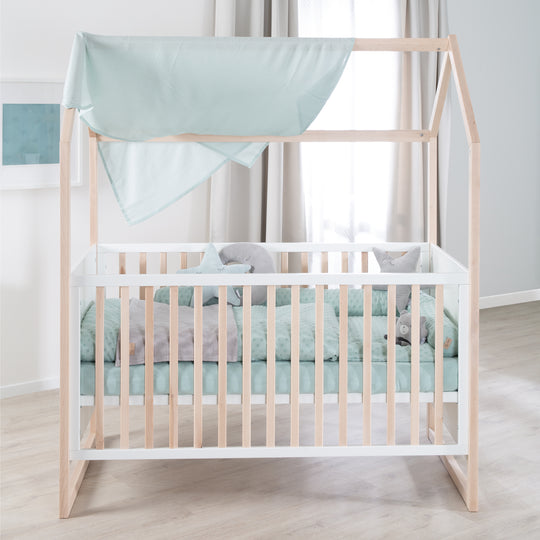 Lit cabane 70x140 cm - Réglable en hauteur - Transformable - Hêtre naturel - Bois blanc