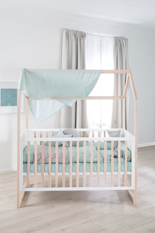 Lit cabane 70x140 cm - Réglable en hauteur - Transformable - Hêtre naturel - Bois blanc