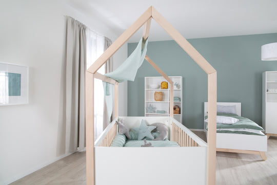 Lit cabane 70x140 cm - Réglable en hauteur - Transformable - Hêtre naturel - Bois blanc