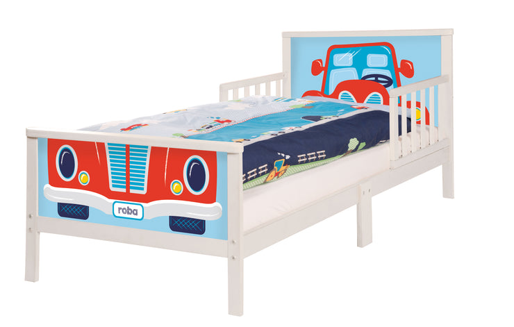 Cama temática 'piloto de carreras', cuna de 70 x 140 cm que incluye colchón, ropa de cama y somier