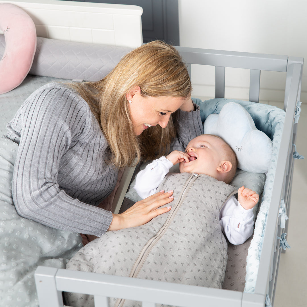 Organic Bed Bumper 'Lil Planet', Organic Cotton, for Beds 60 x 120 cm/70 x 140 cm, Light Blue