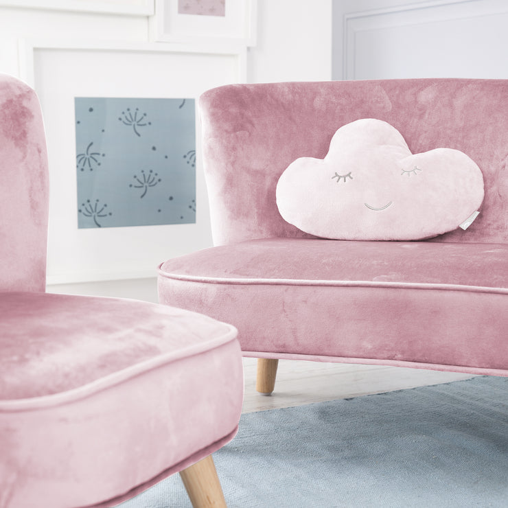 Cojín de peluche nube 'estilo roba', rosa / malva, cojín mullido para habitaciones de bebés y niños