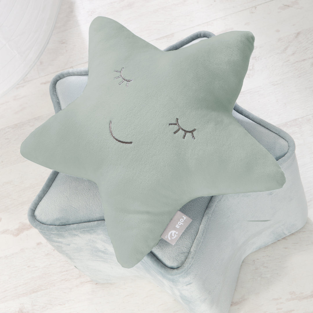 Étoile en peluche 'roba Style' - Coussin décoratif douillet pour chambre d'enfant - Vert givré