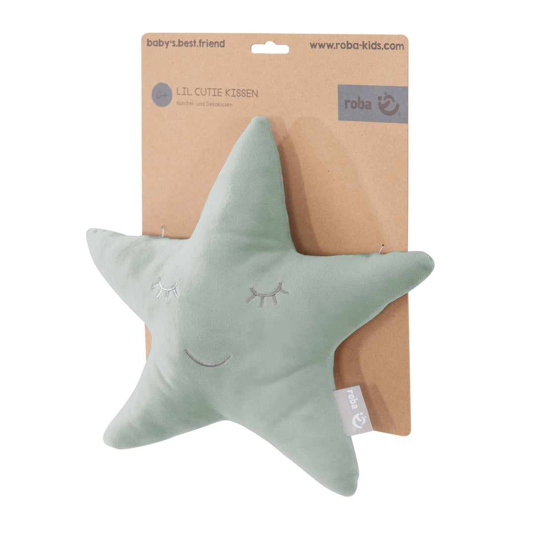 Étoile en peluche 'roba Style' - Coussin décoratif douillet pour chambre d'enfant - Vert givré