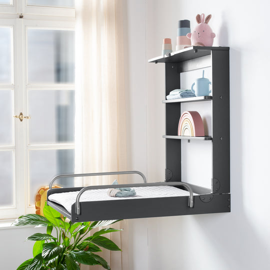 Estante de pared antracita incluido almohadilla para cambiar pañales 'roba Style gris'