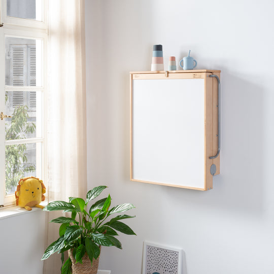 Estante de pared para cambiar pañales natural + Almohadilla para cambiar pañales 'roba Style gris' - Plegable y ahorrador de espacio