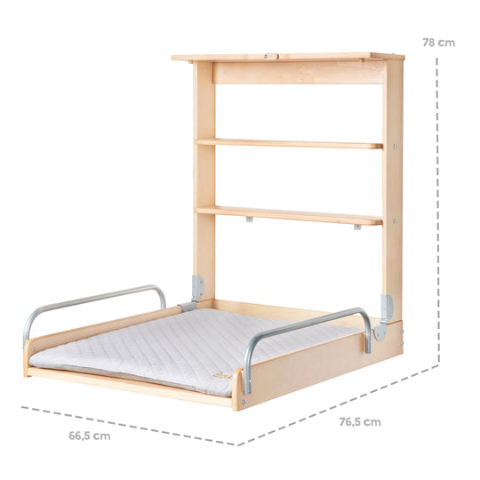 Estante de pared para cambiar pañales natural + Almohadilla para cambiar pañales 'roba Style gris' - Plegable y ahorrador de espacio