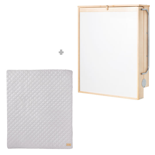 Estante de pared para cambiar pañales natural + Almohadilla para cambiar pañales 'roba Style gris' - Plegable y ahorrador de espacio