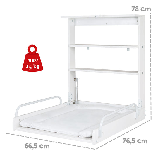 Estante de pared para cambiar, estante plegable para cambiar, incluye almohadilla para cambiar blanca