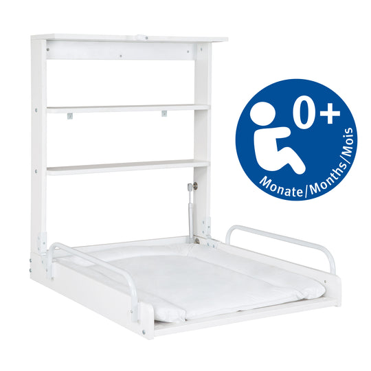 Estante de pared para cambiar, estante plegable para cambiar, incluye almohadilla para cambiar blanca