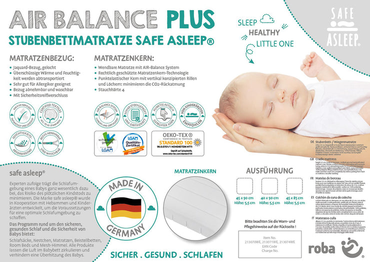 Materasso per culla "safe asleep®", AIR BALANCE PLUS, 45 x 85 x 5,5 cm, per un clima ottimale durante il sonno
