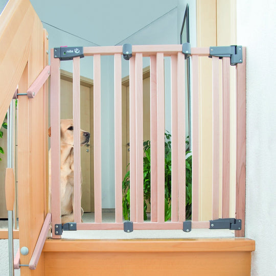 Barrière d'escalier 'Safety Up', protection avec fonction d'un feu tricolore, hêtre massif, 93,5 - 120,5 cm