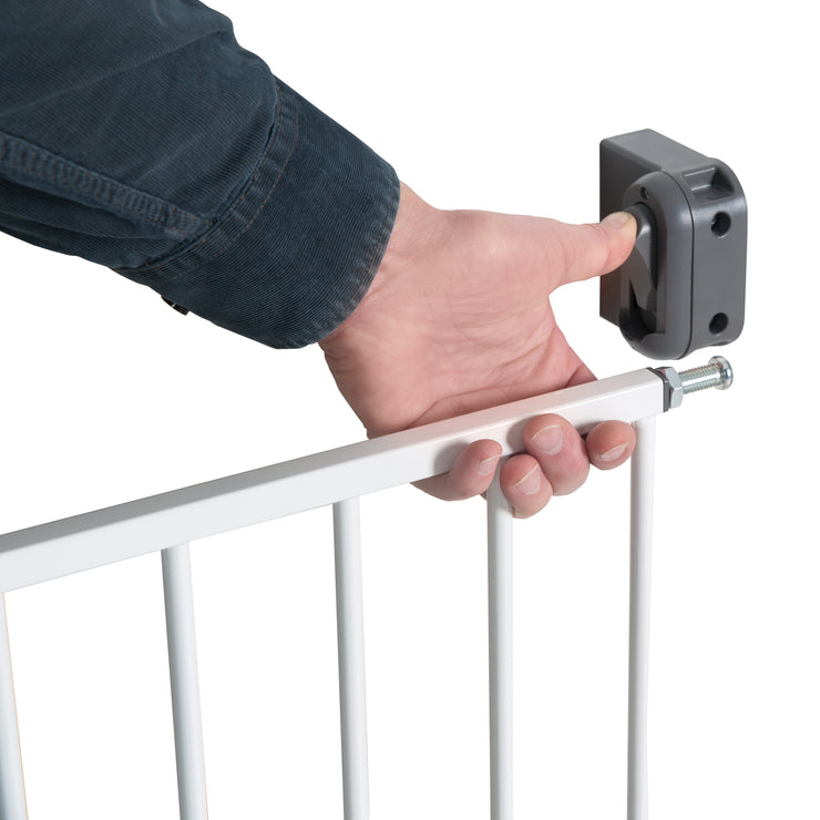 Cancello di sicurezza per porta "Easy Step", cancelletto di sicurezza in metallo bianco, extra alto, larghezza variabile 60 - 97 cm