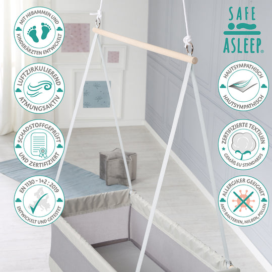 Hanging Cradle 'safe asleep®', Sleeping Area 45 x 90 cm, Mesh Fabric including Perforated Mattress