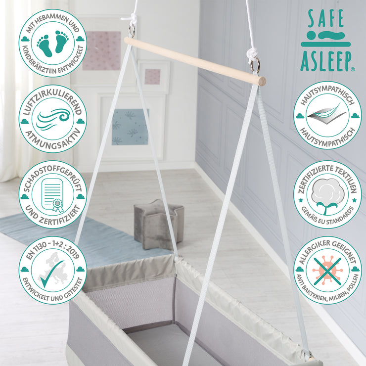 Hanging Bed 'safe asleep', 45 x 90 cm, mesh fabric, incl. mattress