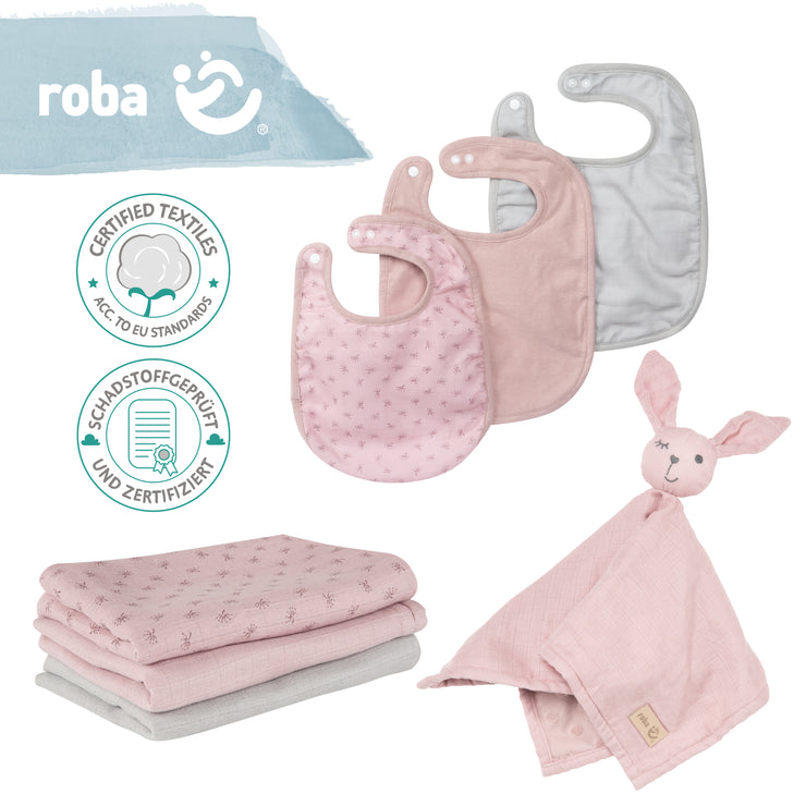 Set cadeau essentiels pour bébé "Lil Planet" rose/mauve, coton bio, GOTS, durable