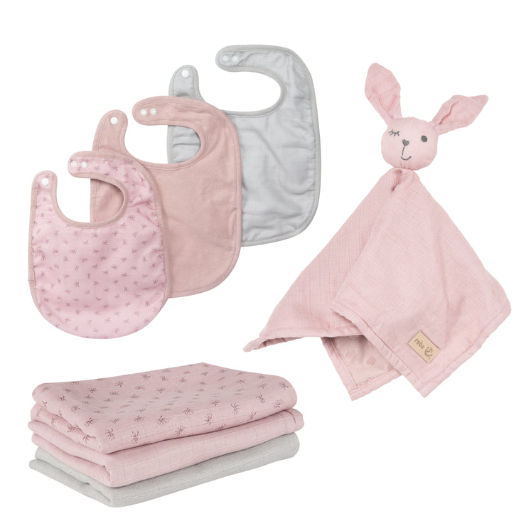 Set cadeau essentiels pour bébé "Lil Planet" rose/mauve, coton bio, GOTS, durable