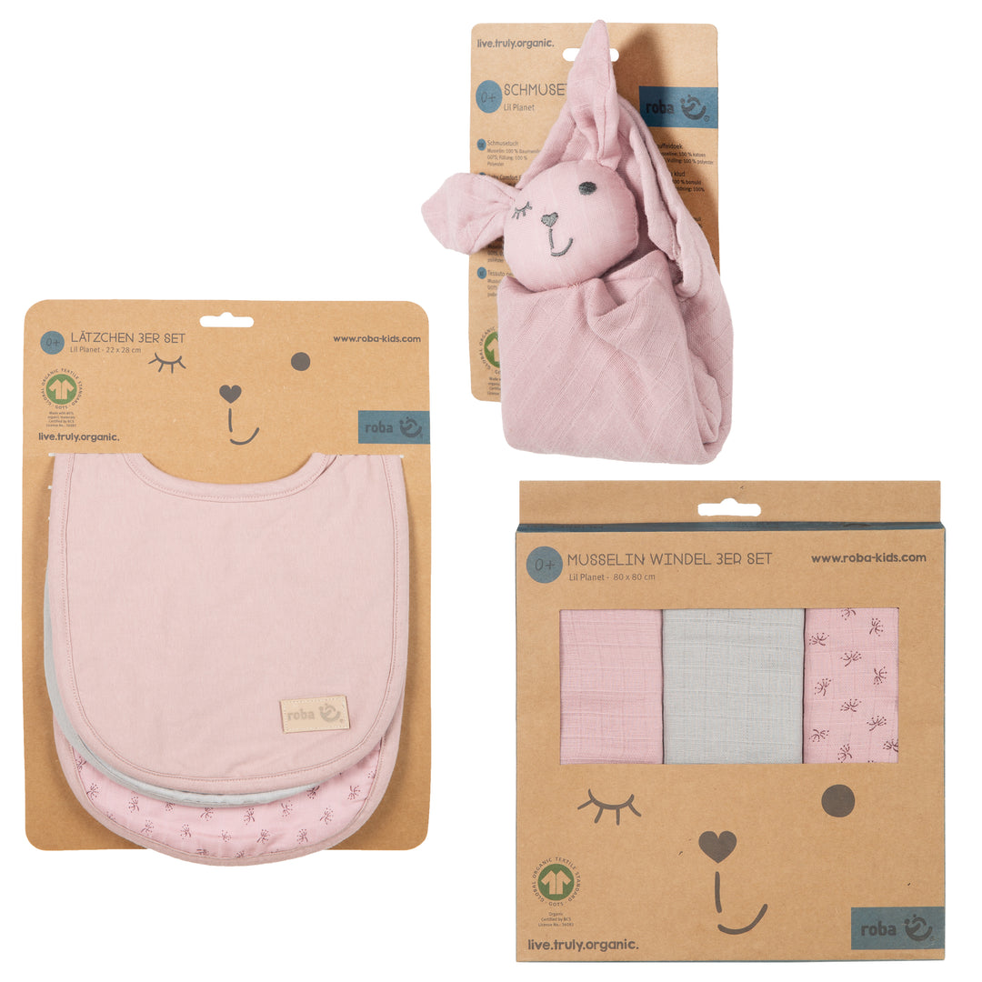 Set cadeau essentiels pour bébé 'Lil Planet' - Coton biologique certifié GOTS - Rose