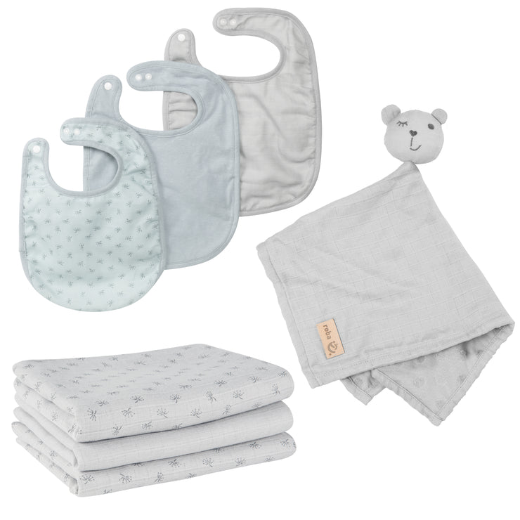 Set de regalo orgánico Baby Essentials 'Lil Planet' gris plateado hecho de algodón orgánico, GOTS, sostenible
