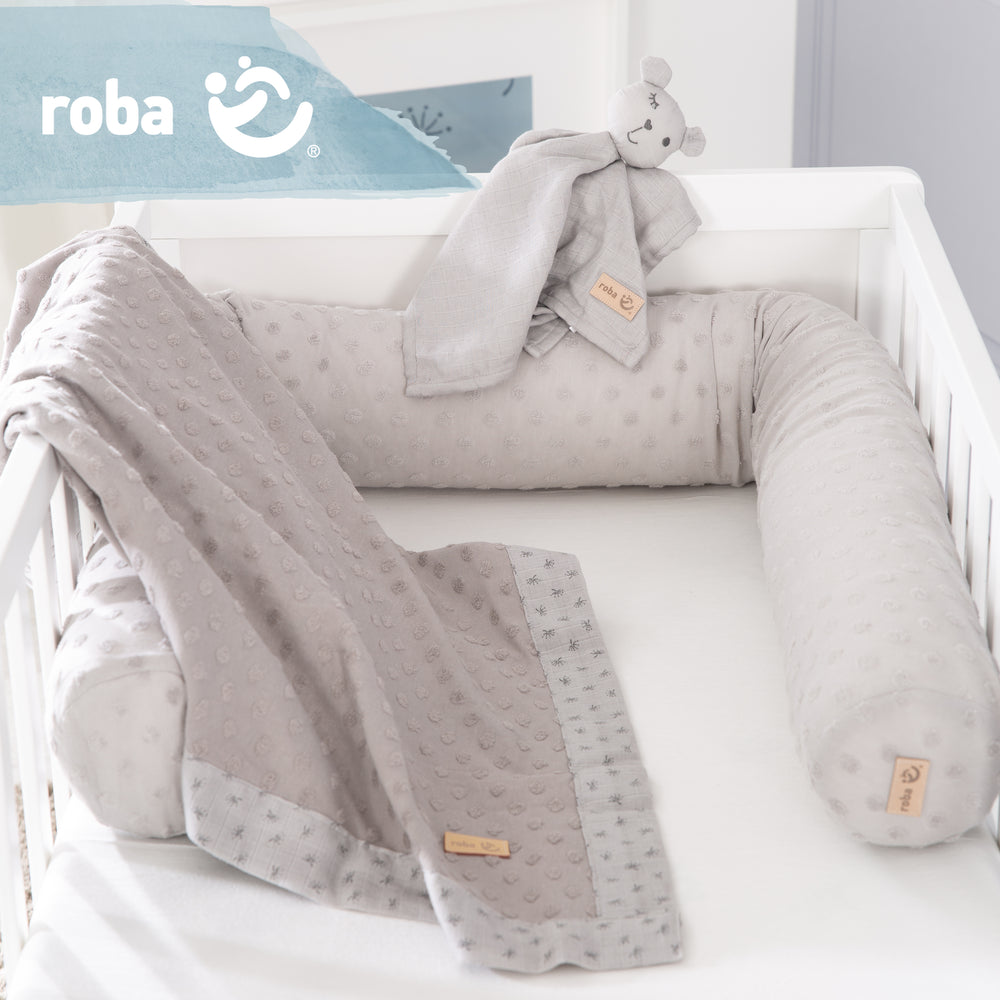 Set cadeau 'Lil Planet' - 3 pcs - Tour de lit bébé + Couverture + Doudou - Matériaux certifiés - Gris