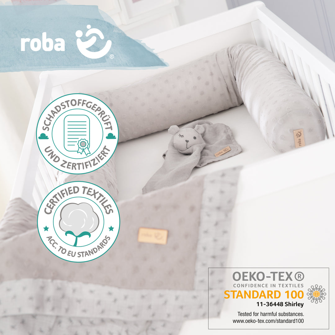 Set cadeau 'Lil Planet' - 3 pcs - Tour de lit bébé + Couverture + Doudou - Matériaux certifiés - Gris