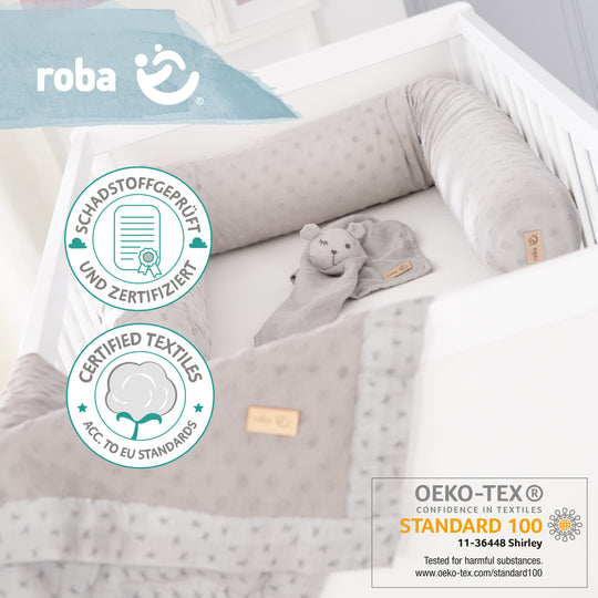 Set cadeau 'Lil Planet' - 3 pcs - Tour de lit bébé + Couverture + Doudou - Matériaux certifiés - Gris