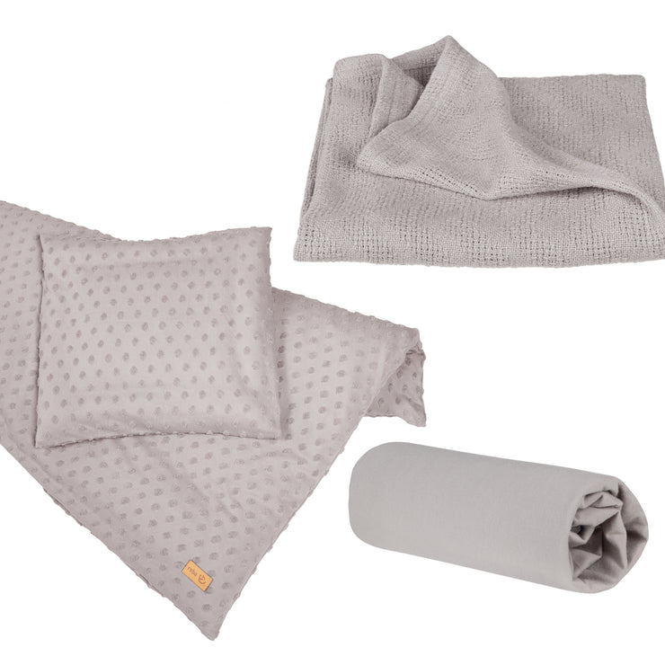 Set regalo biologico "Lil Planet" grigio argento, biancheria da letto biologico, lenzuola con gli angoli e coperta per bambini, GOTS