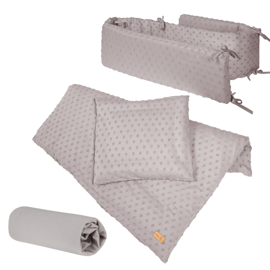 Coffret cadeau pour bébé 'Lil Planet' - 3 pcs - Linge de lit + Drap housse + Tour de lit - Gris clair