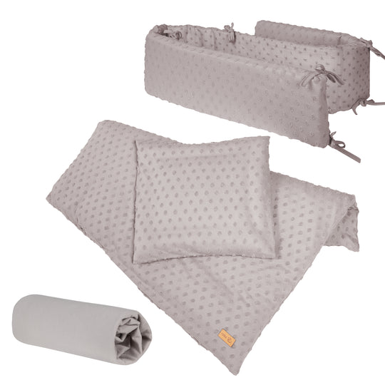 Coffret cadeau pour bébé 'Lil Planet' - 3 pcs - Linge de lit + Drap housse + Tour de lit - Gris clair