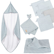 Set cadeau bio "Lil Planet" bleu clair/ciel, serviette, gant de toilette, doudou et couverture, GOTS