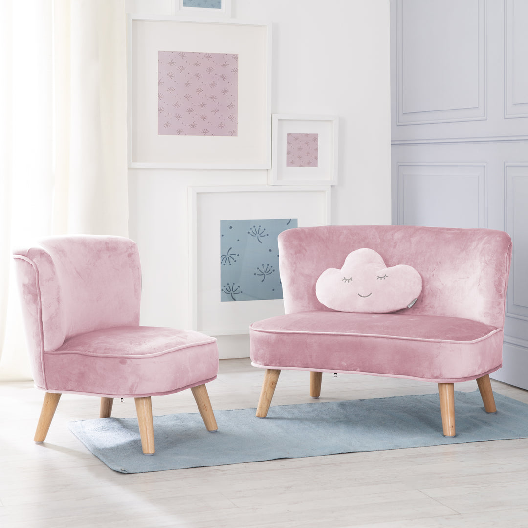 Ensemble 'Lil Sofa' - Canapé, fauteuil et un coussin décoratif en forme de nuage - Rose / Mauve