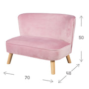 The 'Lil Sofa' bundle contains a children's sofa, a star-shaped children's stool, and a pink / mauve star throw pillow