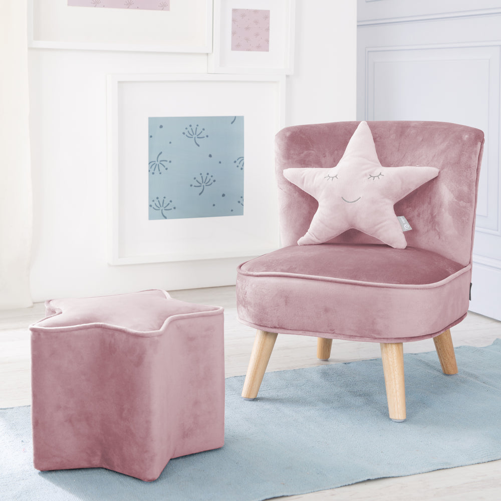 Ensemble 'Lil Sofa' - Fauteuil, tabouret et coussin en forme d'étoile - Rose