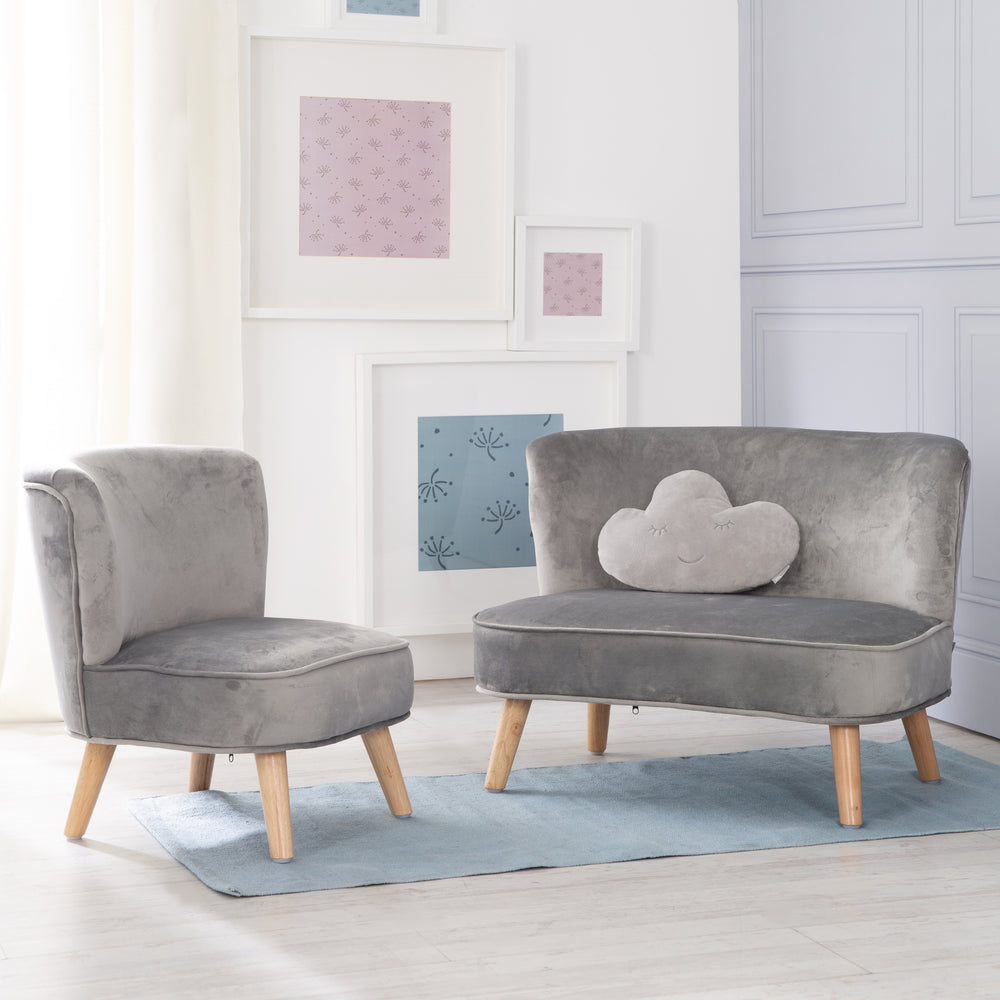 Paquete 'Lil Sofa' incluye sofá infantil, sillón infantil y cojín decorativo nube en gris plateado