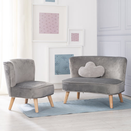 Bundle 'Lil Sofa' enthält Kindersofa, Kindersessel & Dekokissen Wolke in silbergrau