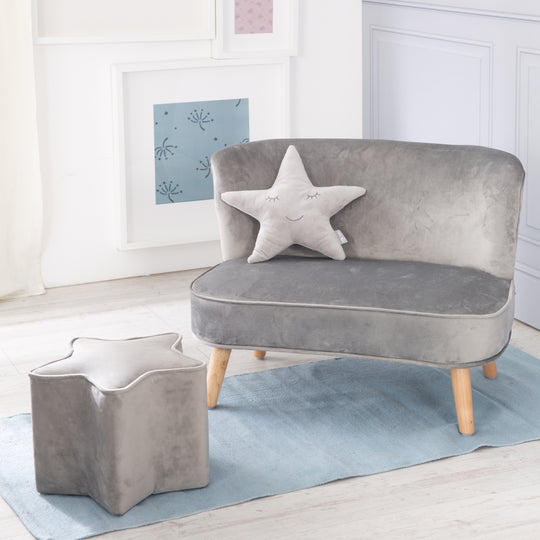 Ensemble 'Lil Sofa' - Canapé, tabouret et un coussin décoratif en forme d'étoile - Gris argenté