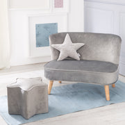 Pacchetto "Lil Sofa" contiene divano per bambini, sgabello per bambini a forma di stella, cuscino decorativo a stella color grigio argento