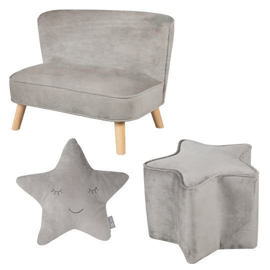 Ensemble 'Lil Sofa' - Canapé, tabouret et un coussin décoratif en forme d'étoile - Gris argenté